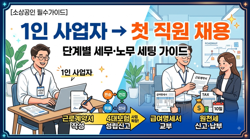 [소상공인 노무] 1인 사장님에서 첫 직원 채용할 때! 단계별 세무·노무 세팅 가이드 (4대보험 ....