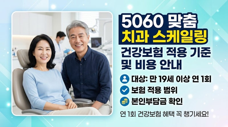 5060 필수! 1년 1회 치과 스케일링 건강보험 적용 기준 및 잇몸치료 비용 정리