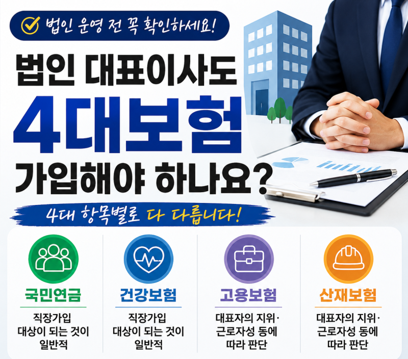 법인 대표이사도 4대보험 가입해야 하나요?(4대보험 항목별로 다릅니다)