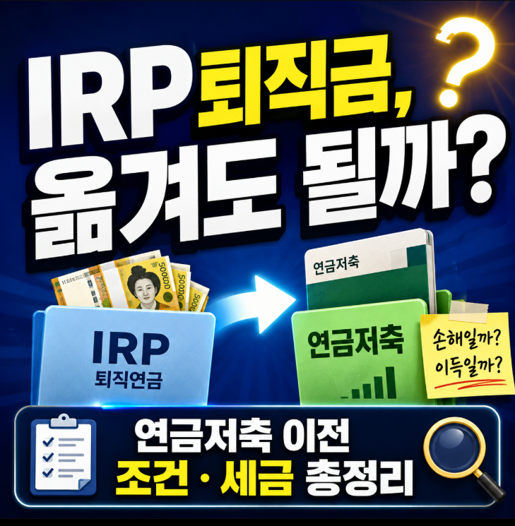 IRP로 받은 퇴직금, 연금저축펀드로 옮길 수 있을까? 이전조건·세금·주의사항 총정리
