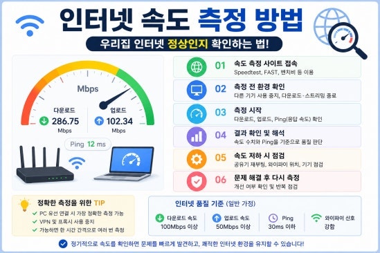 우리집 인터넷 속도 측정 방법 및 속도 저하 시 통신사 보상 기준