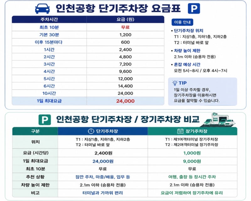 인천공항 단기주차 요금 계산법｜몇 시간 주차하면 얼마일까?