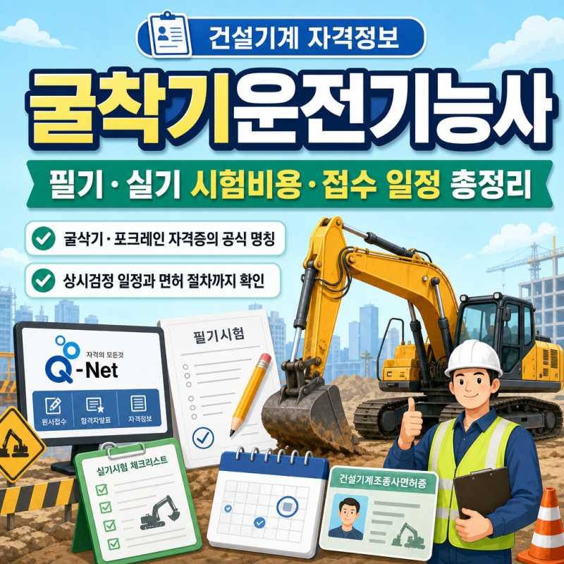 굴착기운전기능사 굴삭기 자격증｜필기 실기 시험비용·접수 일정