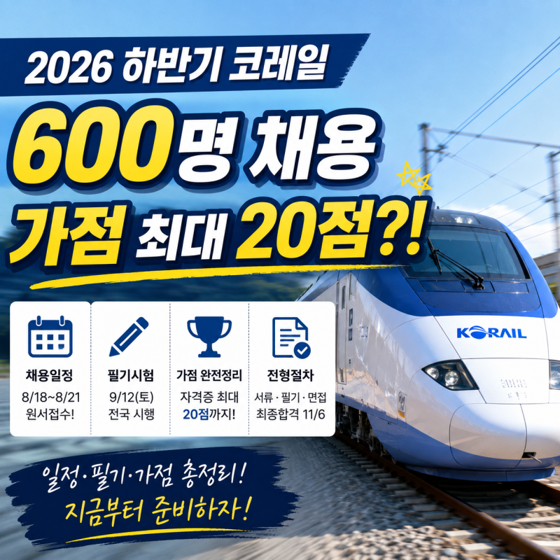 코레일 채용 공고 총정리｜2026 하반기 600명 채용, 일정·필기·가점 한눈에