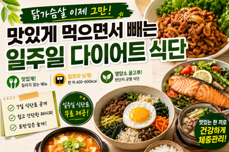 닭가슴살 이제 그만! 맛있게 먹으면서 빼는 일주일 다이어트 식단