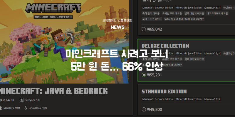마인크래프트 가격 인상… 이제 5만 원 돈 내야 한다