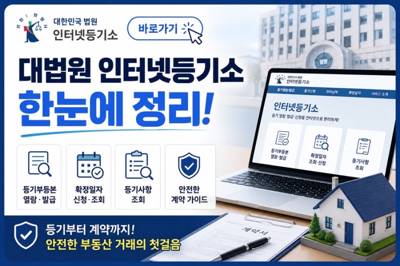 대법원 인터넷등기소 바로가기 및 등기부등본 열람 발급 확정일자 조회 안전한 계약 가이드