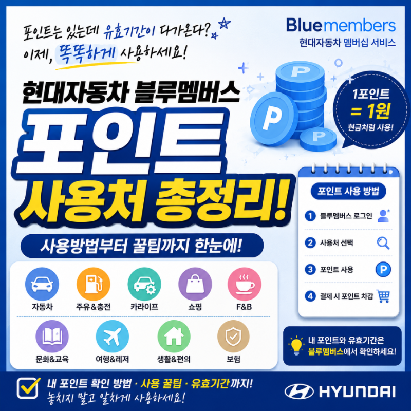 현대자동차 블루멤버스 포인트 사용처 총정리｜어디서 어떻게 사용할까?