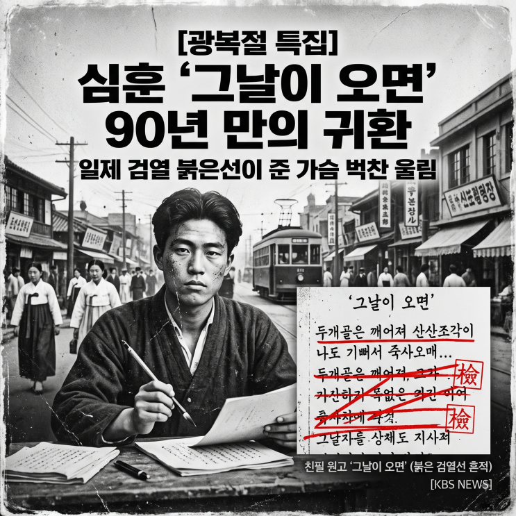 [광복절과 <b>심훈</b>] 90년 만에 돌아온 친필 원고! '<b>그날이 오면</b>' 붉은 검....