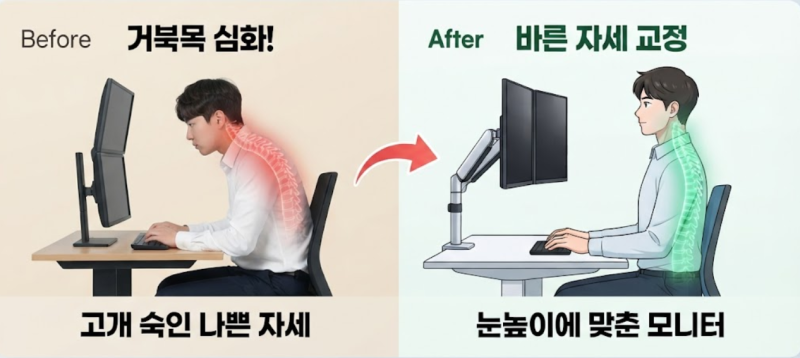 거북목 예방을 위한 모니터 거치대, 듀얼 모니터암 선택 기준과 카멜마운트 AMADS