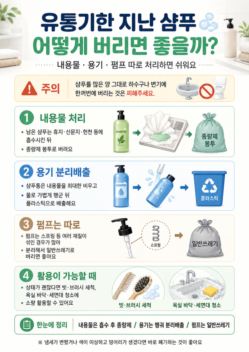 유통기한 지난 샴푸 버리는 법, 내용물부터 펌프 분리배출까지