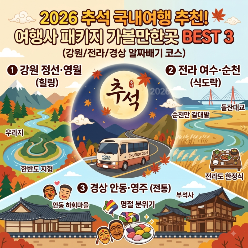 2026 추석 연휴 국내여행 추천! 여행사 패키지 상품으로 편하게 떠나는 가볼만한곳 BEST 3