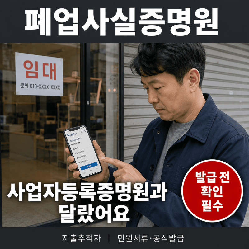 폐업사실증명원 발급해봤더니 사업자등록증명원으로는 대체가 안 됐습니다