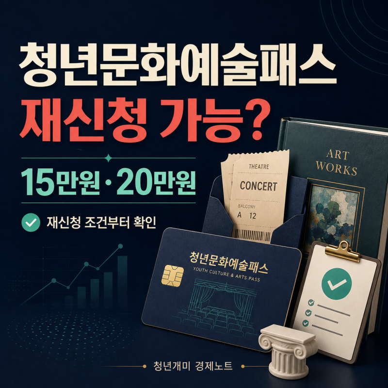 청년문화예술패스 재신청 조건 확인, 2026 추가 발급 15·20만원 차이