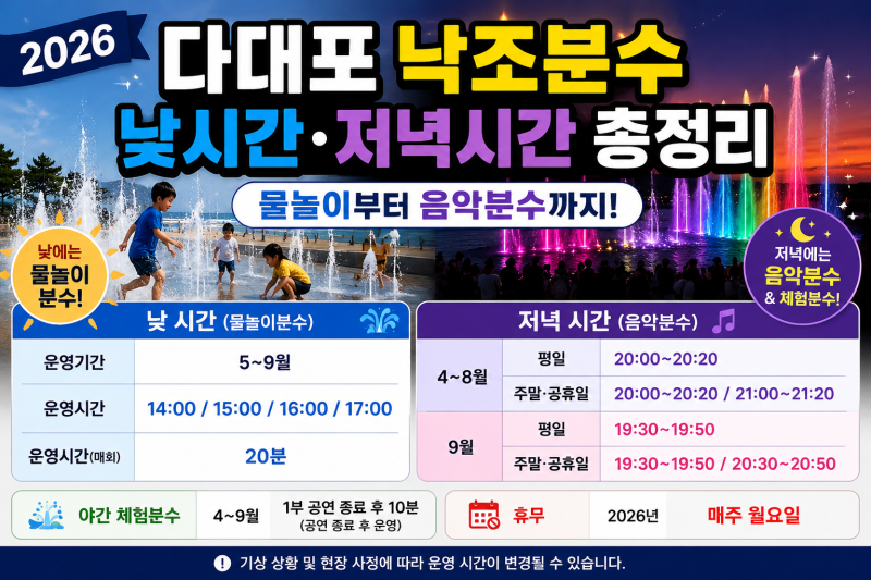 2026 다대포 낙조분수 낮시간·저녁시간 총정리｜물놀이부터 음악분수까지