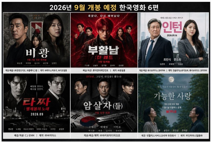 2026년 9월 추석 개봉 한국영화 기대작 6편
