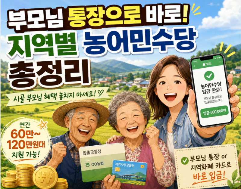 [2026 지역별 부모님 효도복지 Part 2] 텃밭만 가꿔도 연 최대 120만 원 통장 입금! 지역별 농어민....