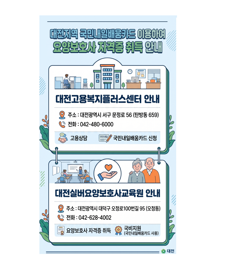 요양보호사 자격증 국비지원! 국민내일배움카드 대전고용센터 직접 방문 신청 방법 & 위치안....