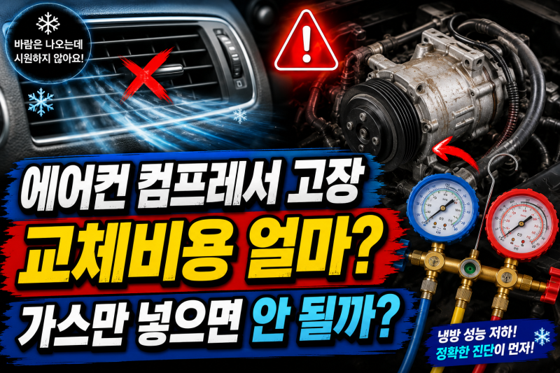 자동차 에어컨 컴프레서 교체비용 얼마 고장 증상 수리비 냉매 충전교체 전 확인사항