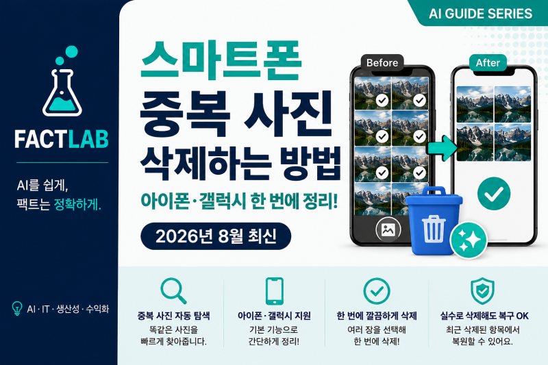 스마트폰 중복 사진 삭제하는 방법｜아이폰·갤럭시 한 번에 정리하기 (2026년 8월 최신)