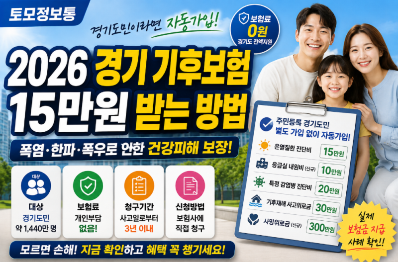 경기도민이라면 자동가입! 2026 경기 기후보험 15만원 받는 방법 주제로