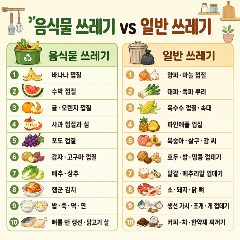 음식물 쓰레기 일반 쓰레기 구분, 헷갈리는 품목 20가지 총정리
