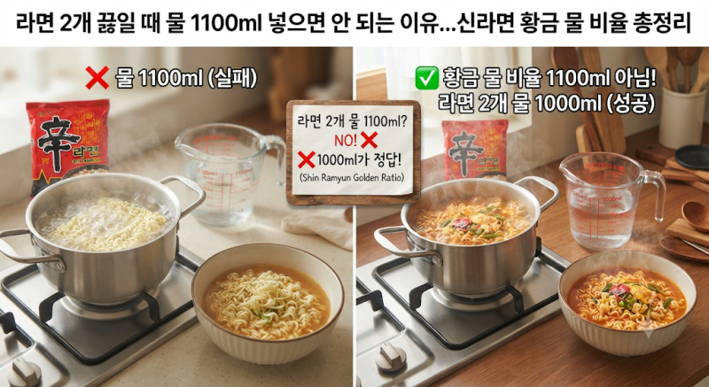 라면 5개 끓일 때 물 2750ml? 다 넣으면 짜요! 라면 개수별 권장 물 양 총정리"