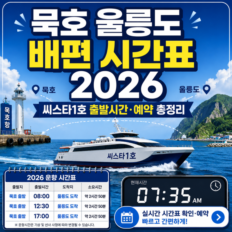 묵호 울릉도 배편 시간표 2026, 씨스타1호 출발시간·예약 총정리