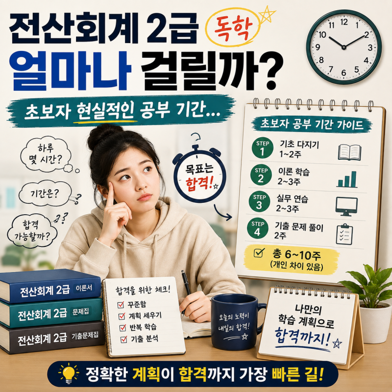 전산회계2급 독학 얼마나 걸릴까? 초보자 현실적인 공부 기간