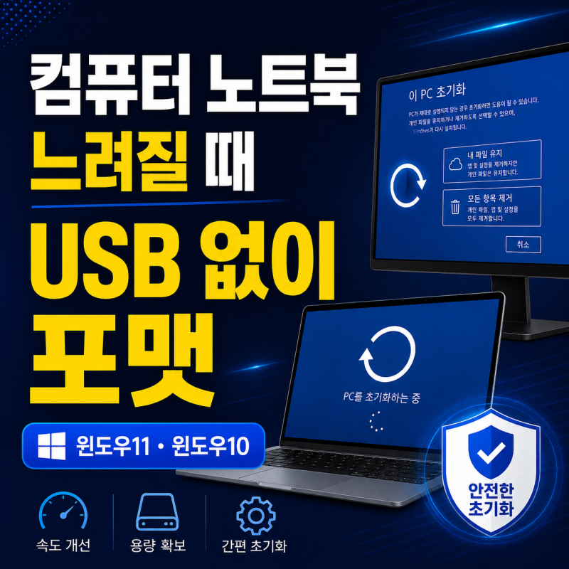 컴퓨터 노트북 느려질 때 USB 없이 포맷하는 법 (윈도우11, 윈도우10)