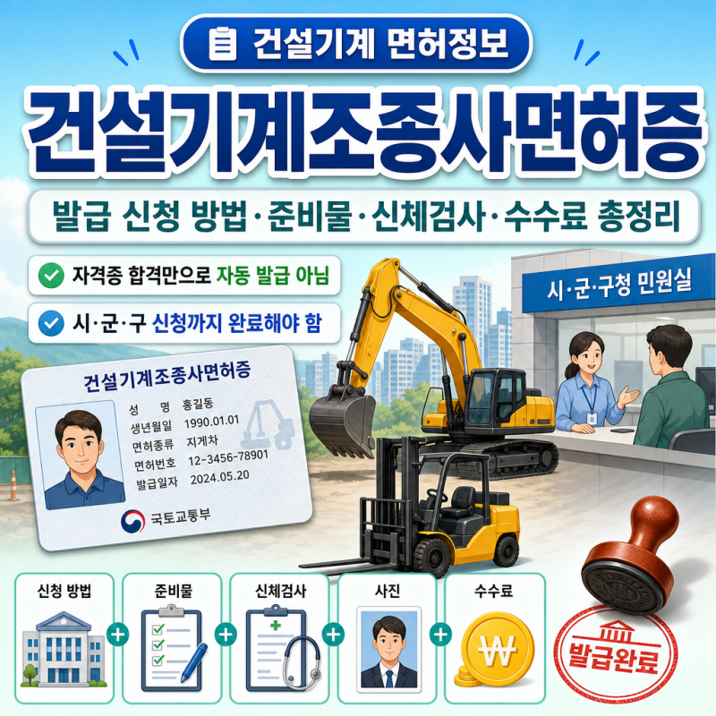 건설기계조종사면허증 발급 신청 방법｜준비물·신체검사·수수료