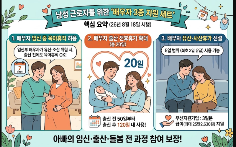 임신 중 육아휴직을 아빠도 가능? '배우자 3종 지원' 및 육아기 근로시간 단축 정리