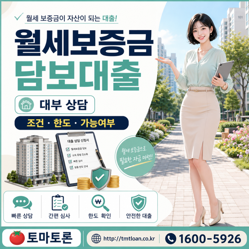 신용대출 한도가 부족해 월세보증금으로 추가 담보대출 자금을 알아보다 대부 조건까지 확....