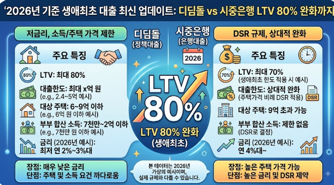 생애최초 대출 최신 업데이트, 디딤돌 vs 시중은행 LTV 80% 완화까지