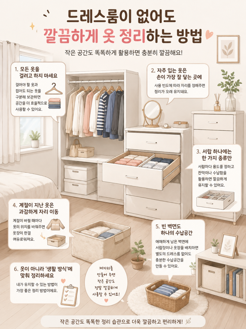 드레스룸이 없어도 깔끔하게 옷 정리하는 방법