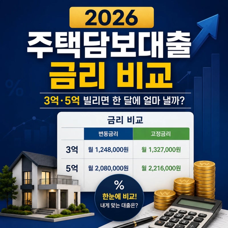 주택담보대출 금리비교 - 3억, 5억 대출받았을때 상환방법별 월 상환액은? 가계대출 총량제란....