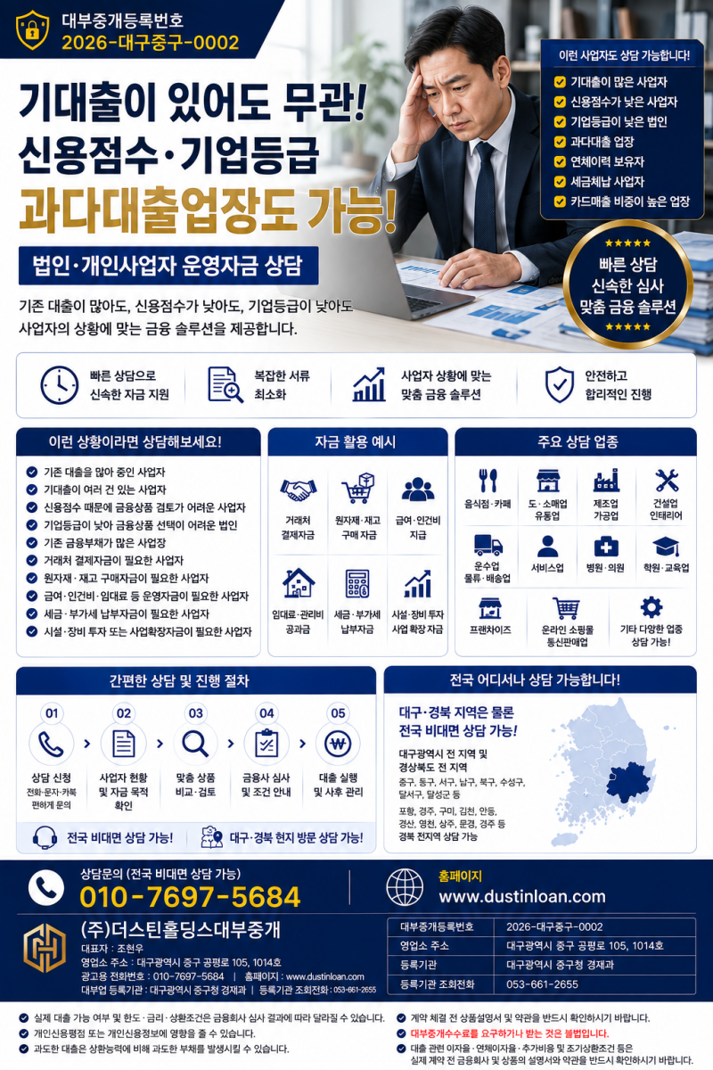 기대출이 있어도 무관?｜신용점수·기업등급·과다대출 사업장 금융상담기대출이 많아도 상....
