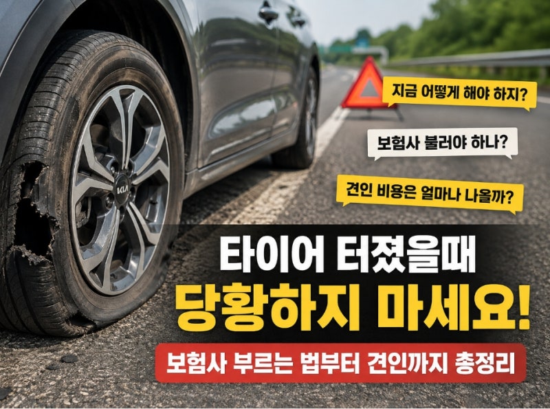 타이어 터졌을때 당황하지 마세요, 보험사 부르는 법부터 견인까지