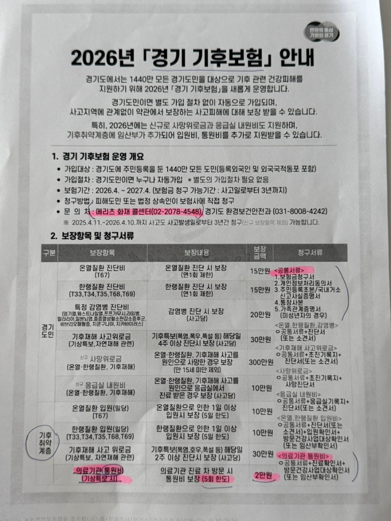 [경기도 임산부] - "경기 기후보험" 임산부 통원 진료비 청구방법+ 보험비 환급 후기