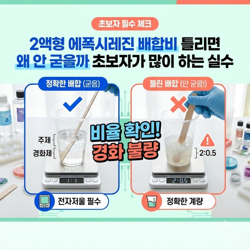 2액형 에폭시레진 배합비 틀리면 왜 안 굳을까 초보자가 많이 하는 실수 예방 가이드