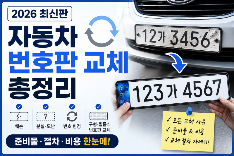 2026 자동차 번호판 교체 총정리｜훼손·분실·도난부터 번호 변경, 비용·준비물·교체방법까....