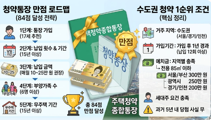청약통장 만점, 제일 빠른 방법과 수도권 1순위 조건 정리