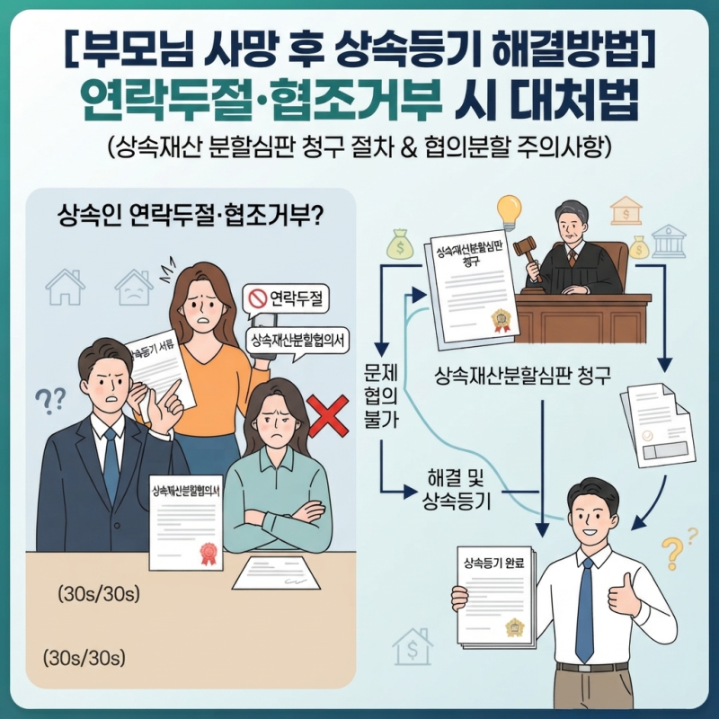 [인천 상속]부모님 사망 후 일부 상속인 연락두절·협조거부 시 상속등기 해결방법(상속재....