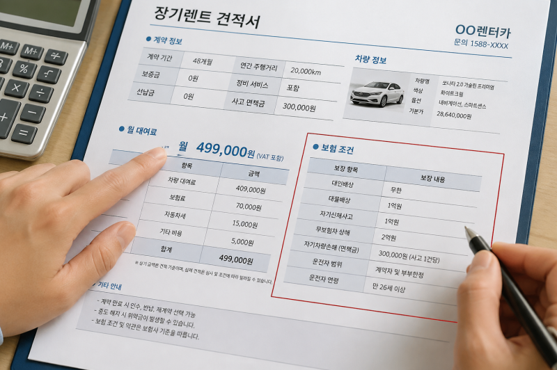 2026년 최신 장기렌트 보험료 따로 내야 할까? 보험 포함 범위부터 사고 자기부담금까지 총정....