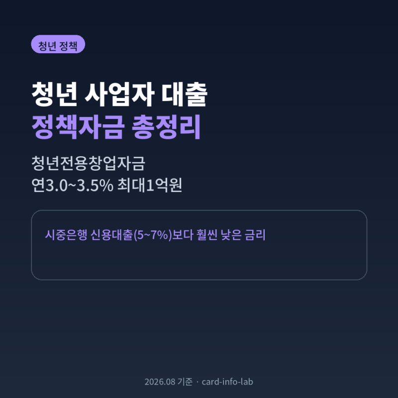 청년 사업자 대출·정책자금 총정리, 청년전용창업자금 최대1억원