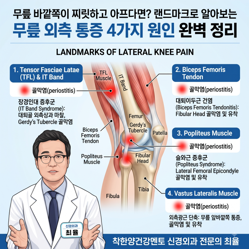 무릎 바깥쪽이 찌릿하고 아프다면? 랜드마크로 알아보는 무릎 외측 통증 4가지 원인 완벽 정....