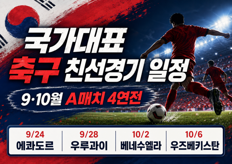 국가대표 축구 친선경기 일정 떴다, 9월 에콰도르·우루과이와 맞대결