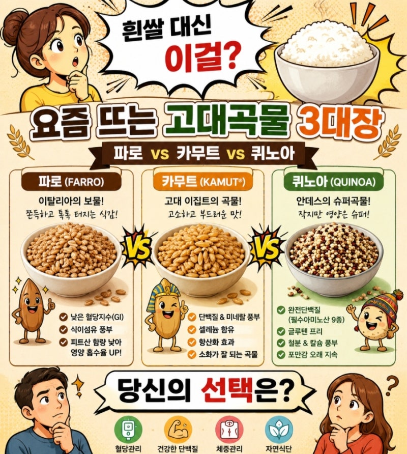「“흰쌀밥만 바꿨는데 이렇게 다르다고?”…요즘 Hot한 ‘고대곡물 3대장’의 정체」