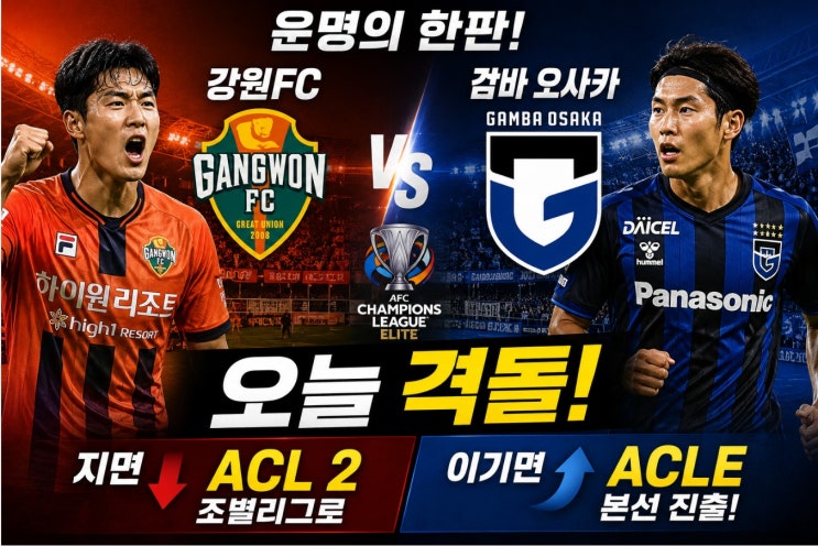 <b>강원</b>FC vs <b>감바</b> 오사카 오늘 격돌…지면 ACL2, 이기면 ACLE 본선