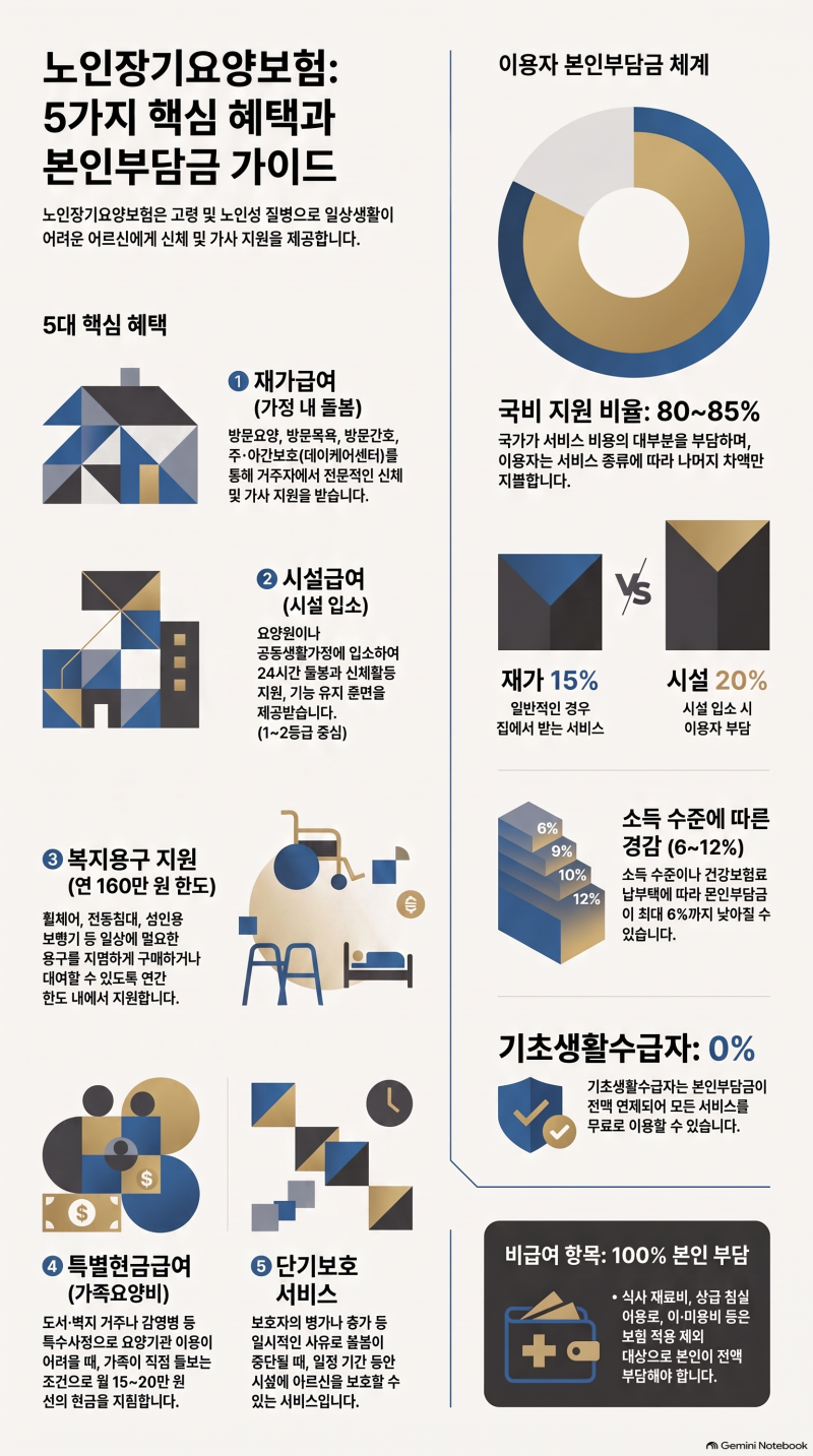노인장기요양보험 혜택 5가지 총정리 (등급별 본인부담금까지)